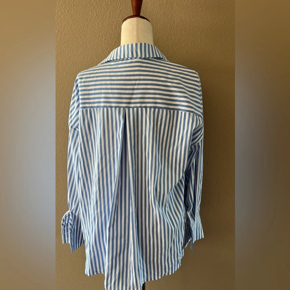 Striped button down long sleeve top with matching shorts set - Picture 7 of 9
